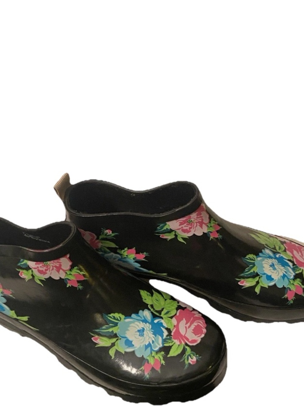 Journee Collection RAINER FLORAL Black Floral Rain Ankle Rubber Boots  Size 8
